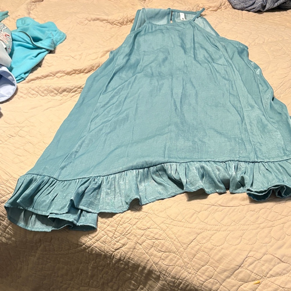 Glam Aqua Mini Dress with Flounce Hem